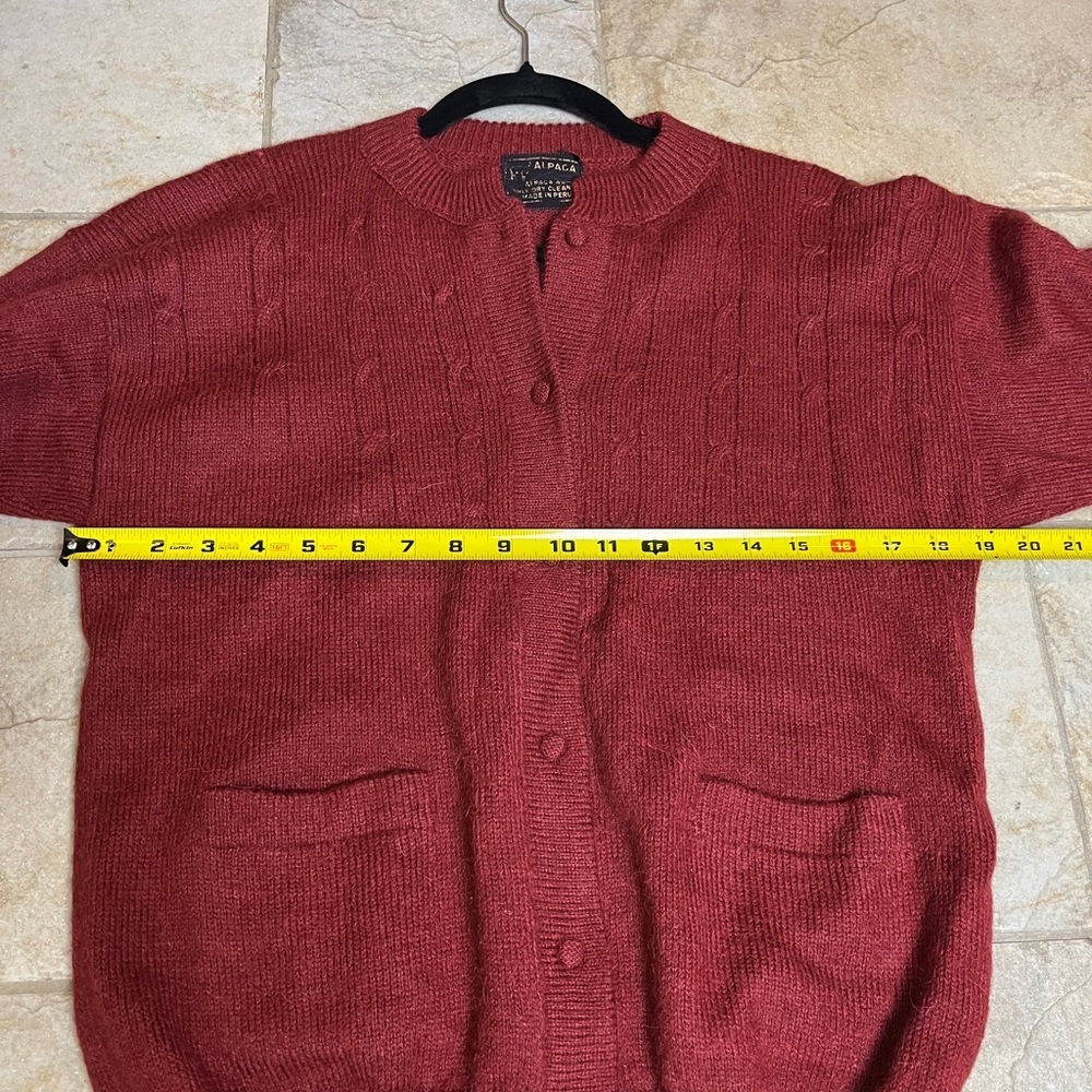 Vintage Peruvian Alpaca Wool Cardigan Sweater M Red Grandpa Preppy Fall Academia - Picture 4 of 8